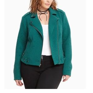 Torrid Green Textured Knit Biker Moto Jacket